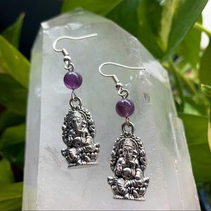 Amethyst Ganesh Charm Earrings